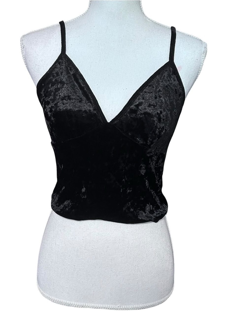 VTG Ransom Cropped Crushed Velvet Babydoll Top M Black Y2K Fairy Festival Goth